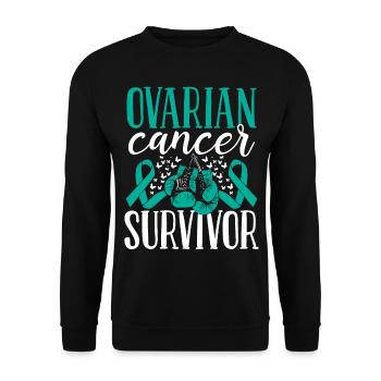 Ovarian Cancer Awareness Ribbon Gloves Survivor - Unisex Pullover - Schwarz - Vorne - Alina (178cm) & Michal (187cm)