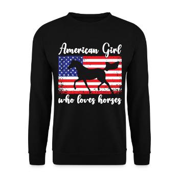 Amerikanisches Mädchen, das Arabische Pferde liebt - Unisex Pullover - Schwarz - Vorne - Alina (178cm) & Michal (187cm)