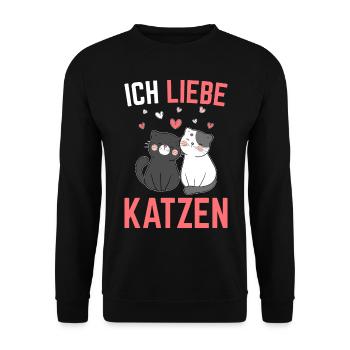Ich liebe Katzen - Unisex Pullover - Schwarz - Vorne - Alina (178cm) & Michal (187cm)