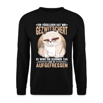 Lustige Morgenmuffel Sprüche Katze - Unisex Pullover - Schwarz - Vorne - Alina (178cm) & Michal (187cm)