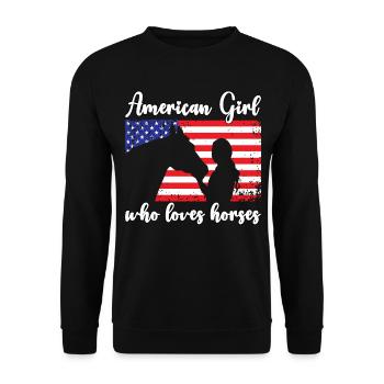 Amerikanisches Mädchen, das Arabische Pferde liebt - Unisex Pullover - Schwarz - Vorne - Alina (178cm) & Michal (187cm)