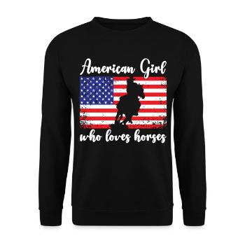 Amerikanisches Mädchen, das Arabische Pferde liebt - Unisex Pullover - Schwarz - Vorne - Alina (178cm) & Michal (187cm)