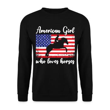 Amerikanisches Mädchen, das Arabische Pferde liebt - Unisex Pullover - Schwarz - Vorne - Alina (178cm) & Michal (187cm)