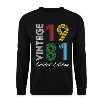Vintage 1981 Vintage Geburtstag Retro Vintage - Unisex Pullover - Schwarz - Vorne - Alina (178cm) & Michal (187cm)