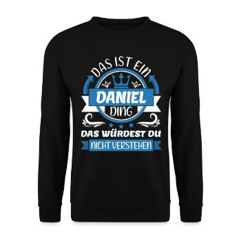 Daniel Name Vorname Namenstag Namensgeschenk - Unisex Pullover - Schwarz - Vorne - Alina (178cm) & Michal (187cm)