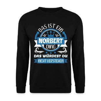 Norbert Name Vorname Namenstag Namensgeschenk - Unisex Pullover - Schwarz - Vorne - Alina (178cm) & Michal (187cm)