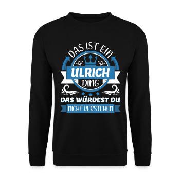 Ulrich Name Vorname Namenstag Namensgeschenk - Unisex Pullover - Schwarz - Vorne - Alina (178cm) & Michal (187cm)