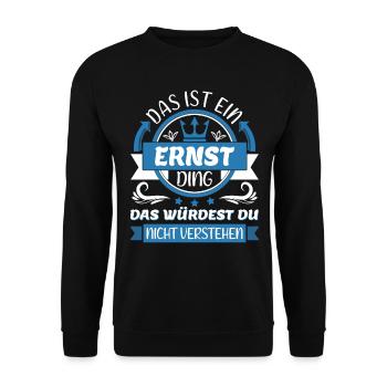 Ernst Name Vorname Namenstag Namensgeschenk - Unisex Pullover - Schwarz - Vorne - Alina (178cm) & Michal (187cm)
