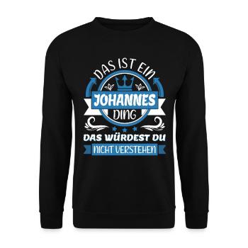 Johannes Name Vorname Namenstag Namensgeschenk - Unisex Pullover - Schwarz - Vorne - Alina (178cm) & Michal (187cm)