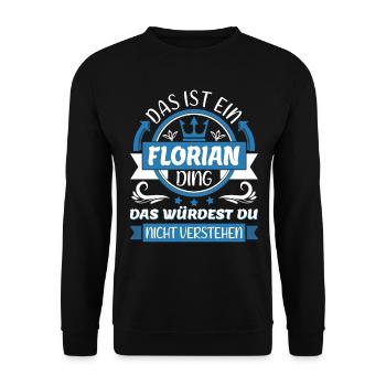 Florian Name Vorname Namenstag Namensgeschenk - Unisex Pullover - Schwarz - Vorne - Alina (178cm) & Michal (187cm)