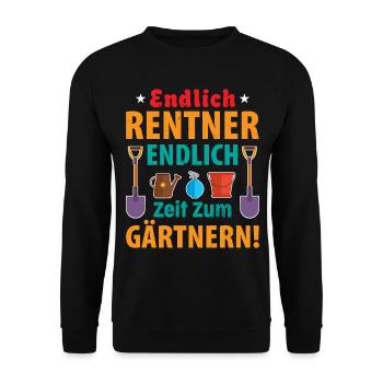 Endlich Rentner, endlich Zeit zum Gärtnern! - Unisex Pullover - Schwarz - Vorne - Alina (178cm) & Michal (187cm)