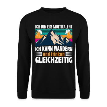 Ich bin ein Multitalent, Wandern und Bier trinken - Unisex Pullover - Schwarz - Vorne - Alina (178cm) & Michal (187cm)