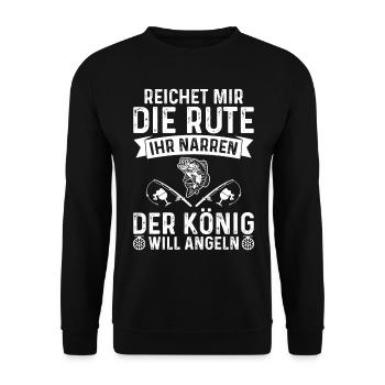 Reichet mir die Rute, der König will angeln - Unisex Pullover - Schwarz - Vorne - Alina (178cm) & Michal (187cm)
