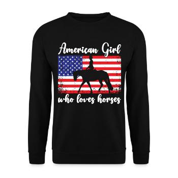 Amerikanisches Mädchen, das Arabische Pferde liebt - Unisex Pullover - Schwarz - Vorne - Alina (178cm) & Michal (187cm)