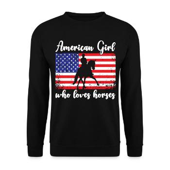 Amerikanisches Mädchen, das Arabische Pferde liebt - Unisex Pullover - Schwarz - Vorne - Alina (178cm) & Michal (187cm)