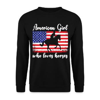 Amerikanisches Mädchen, das Arabische Pferde liebt - Unisex Pullover - Schwarz - Vorne - Alina (178cm) & Michal (187cm)