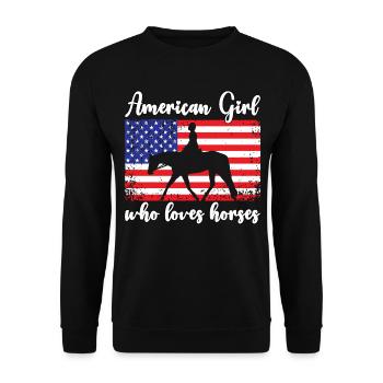 Amerikanisches Mädchen, das Arabische Pferde liebt - Unisex Pullover - Schwarz - Vorne - Alina (178cm) & Michal (187cm)