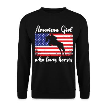 Amerikanisches Mädchen, das Arabische Pferde liebt - Unisex Pullover - Schwarz - Vorne - Alina (178cm) & Michal (187cm)