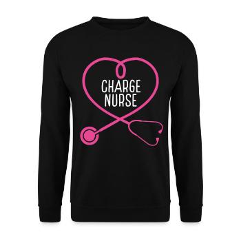 Charge Nurse Stethoscope Appreciation Heart - Unisex Pullover - Schwarz - Vorne - Alina (178cm) & Michal (187cm)