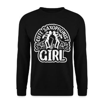 Cute Saxophonist Girl Saxophonist Playing Saxophone - Unisex Sweatshirt - black - Front - Alina (178cm) & Michal (187cm)