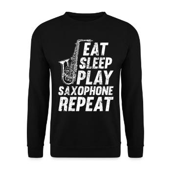 Eat Sleep Play Saxophone Repeat Sax Music Lover Sa - Unisex Pullover - Schwarz - Vorne - Alina (178cm) & Michal (187cm)