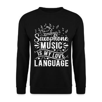 La musique de saxophone est mon amour Langage Instrument de saxophone - Sweat-shirt Unisexe - noir - Devant - Alina (178cm) & Michal (187cm)