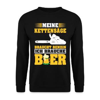 MEINE KETTENSÄGE BRAUCHT BENZIN ICH BRAUCHE BIER - Unisex Pullover - Schwarz - Vorne - Alina (178cm) & Michal (187cm)