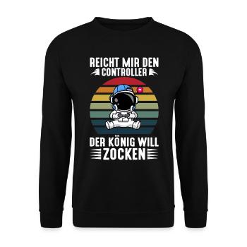 REICHT MIR DEN CONTROLLER DER KÖNIG WILL ZOCKEN - Unisex Pullover - Schwarz - Vorne - Alina (178cm) & Michal (187cm)