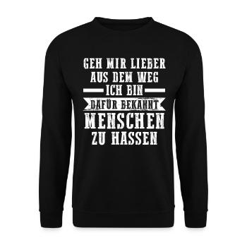Geh Mir Lieber Aus Dem Weg Ich Hasse Menschen - Unisex Pullover - Schwarz - Vorne - Alina (178cm) & Michal (187cm)