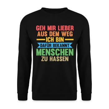 Geh Mir Lieber Aus Dem Weg Ich Hasse Menschen Katz - Unisex Pullover - Schwarz - Vorne - Alina (178cm) & Michal (187cm)