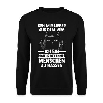 Geh Mir Lieber Aus Dem Weg Ich Hasse Menschen Hund - Unisex Pullover - Schwarz - Vorne - Alina (178cm) & Michal (187cm)