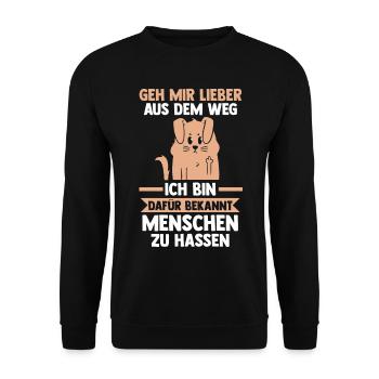 Geh Mir Lieber Aus Dem Weg Ich Hasse Menschen - Unisex Pullover - Schwarz - Vorne - Alina (178cm) & Michal (187cm)