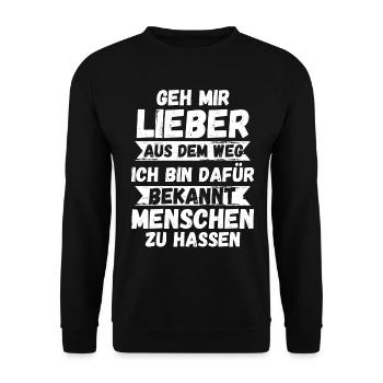 Geh Mir Lieber Aus Dem Weg Ich Hasse Menschen - Unisex Pullover - Schwarz - Vorne - Alina (178cm) & Michal (187cm)