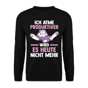 Ich Atme Produktiver Wird Es Heute Nicht Mehr Katz - Unisex Pullover - Schwarz - Vorne - Alina (178cm) & Michal (187cm)