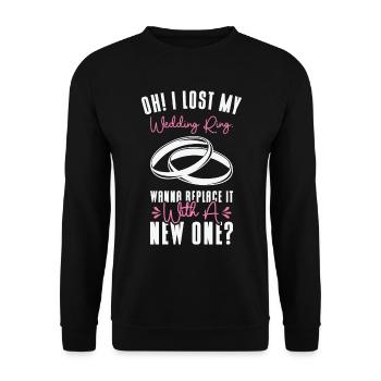 Couple Relationship Wedding Ring Pick Up Lines - Unisex Sweatshirt - black - Front - Alina (178cm) & Michal (187cm)