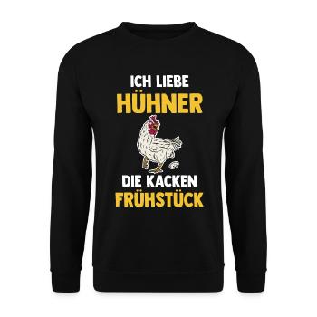 Ich Liebe Hühner Die Kacken Frühstück - Unisex Pullover - Schwarz - Vorne - Alina (178cm) & Michal (187cm)