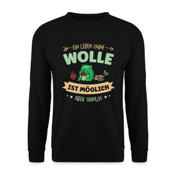 Wolle Häkeln Hobby Nähen Strickerin Stricken für - Unisex Pullover - Schwarz - Vorne - Alina (178cm) & Michal (187cm)
