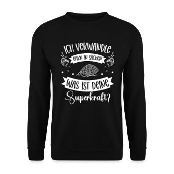Wolle Häkeln Hobby Nähen Strickerin Stricken für - Unisex Pullover - Schwarz - Vorne - Alina (178cm) & Michal (187cm)