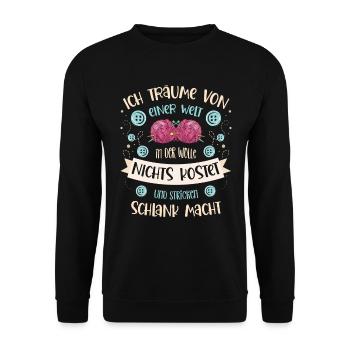 Wolle Häkeln Hobby Nähen Strickerin Stricken für - Unisex Pullover - Schwarz - Vorne - Alina (178cm) & Michal (187cm)