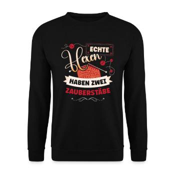 Wolle Häkeln Hobby Nähen Strickerin Stricken für - Unisex Pullover - Schwarz - Vorne - Alina (178cm) & Michal (187cm)