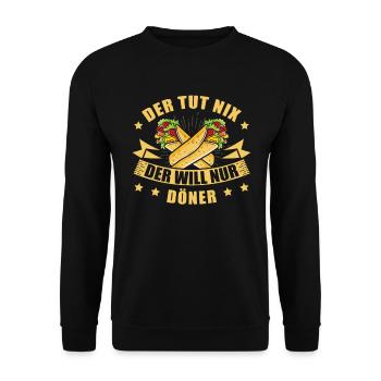 Kebab Dönerspieß Dönerladen Dürum Döner für Döner - Unisex Pullover - Schwarz - Vorne - Alina (178cm) & Michal (187cm)