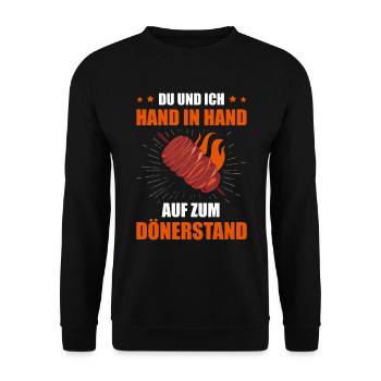 Kebab Dönerspieß Dönerladen Dürum Döner für Döner - Unisex Pullover - Schwarz - Vorne - Alina (178cm) & Michal (187cm)