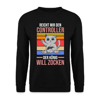 Reicht Mir Den Controller Der König Will Zocken - Unisex Pullover - Schwarz - Vorne - Alina (178cm) & Michal (187cm)