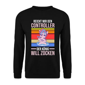 Reicht Mir Den Controller Der König Will Zocken - Unisex Pullover - Schwarz - Vorne - Alina (178cm) & Michal (187cm)