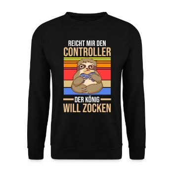 Reicht Mir Den Controller Der König Will Zocken - Unisex Pullover - Schwarz - Vorne - Alina (178cm) & Michal (187cm)