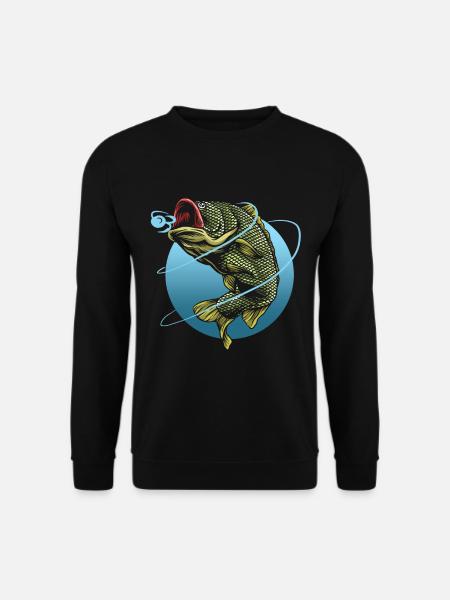 Angeln Tshirt Mann Fischer Rute Fischfang Fishing - Unisex Pullover - Schwarz