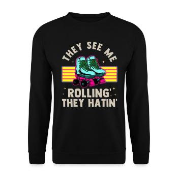 Inline Skate Gift Rollskates Roller 70s - Unisex Sweatshirt - black - Front - Alina (178cm) & Michal (187cm)