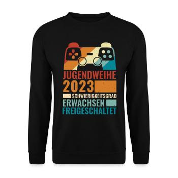 Jugendweihe 2023 Schwierigkeitsgrad Erwachsen - Unisex Pullover - Schwarz - Vorne - Alina (178cm) & Michal (187cm)