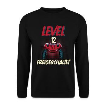 12. Geburtstag Level 12 freigeschaltet Gamer Party - Unisex Pullover - Schwarz - Vorne - Alina (178cm) & Michal (187cm)