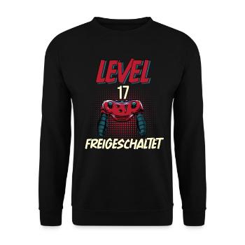 17. Geburtstag Level 17 freigeschaltet Gamer Party - Unisex Pullover - Schwarz - Vorne - Alina (178cm) & Michal (187cm)